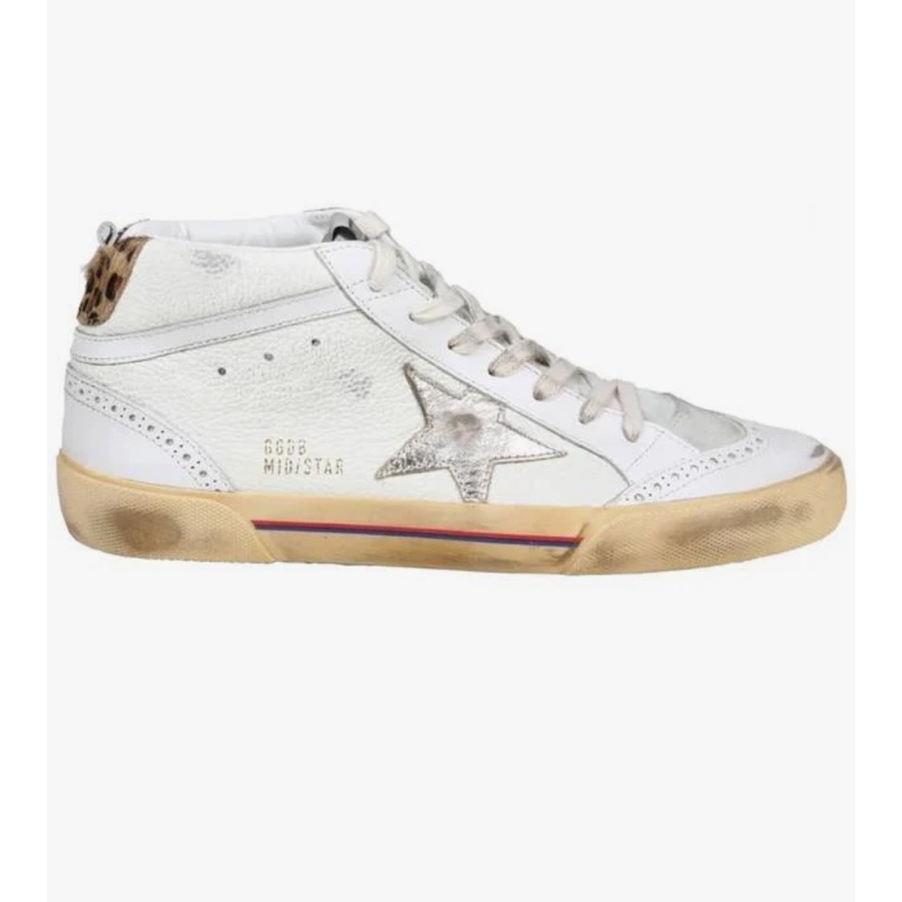 Golden Goose Mid Star mixed leather wing tip sneakers cream/ice/white/platinum